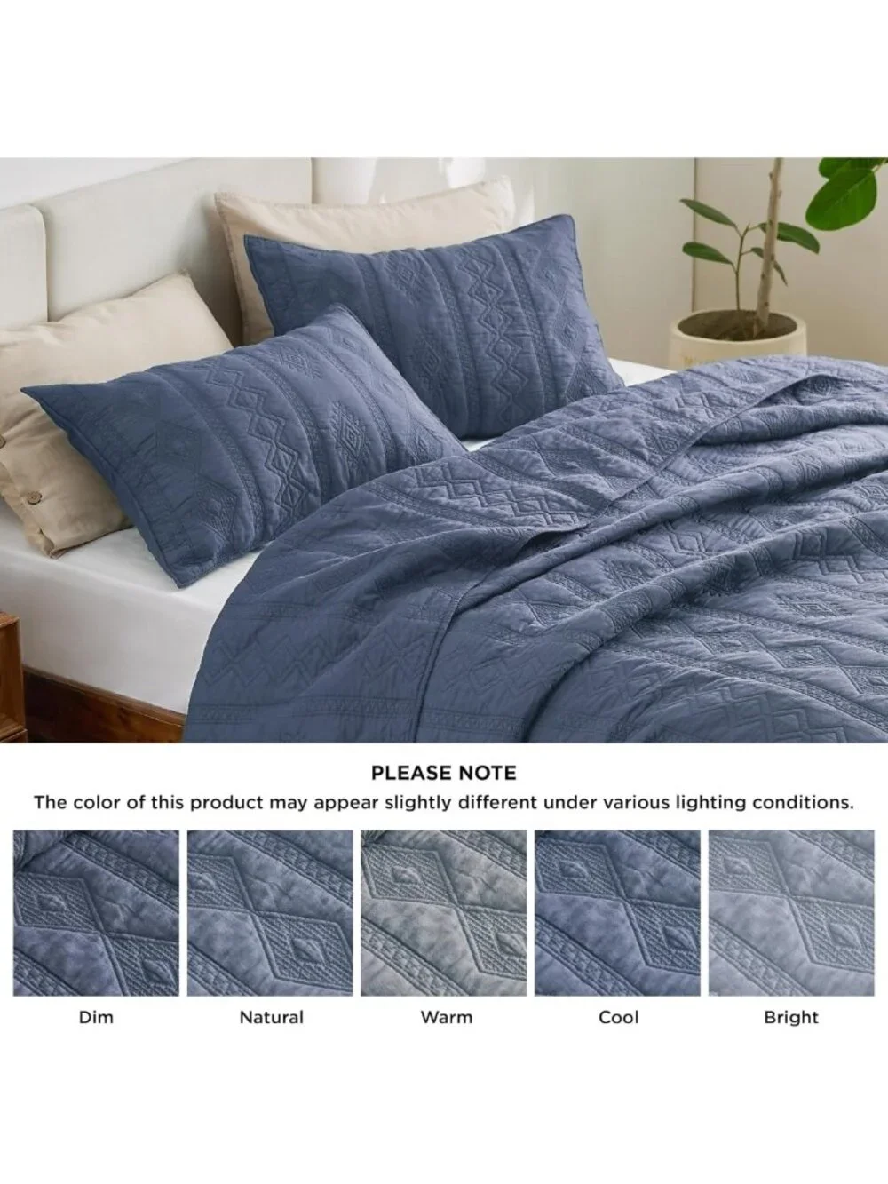 100% Cotton King Quilt Set - Soft Dusty Blue Bedspread for Cozy Bedroom Decor
